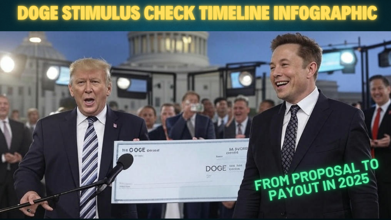 "Taxpayers Celebrating DOGE Stimulus Check Arrival with Cash Background"